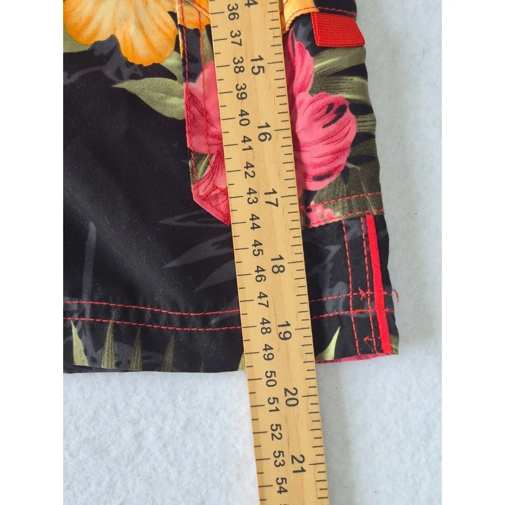Sand N Sun Tropical Floral Swim Trunks Mens‎ Size M Black Hawaiian Board Shorts